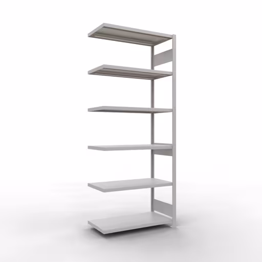 Anbauregal, Fachbodenregal Stecksystem MULTIplus330, 2500 x 1000 x 500 mm (HxBxT), 6 Fachböden, Längenriegel, RAL 7035 lichtgrau aus der Kategorie Anbauregal mit der Artikelnummer 33856-LR