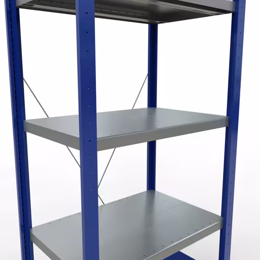 Grundregal, Fachbodenregal Stecksystem MULTIplus250, 2000 x 750 x 500 mm (HxBxT), 5 Fachböden, Kreuzstrebe, RAL 5010 enzianblau/verzinkt/verzinkt von Schulte Lagertechnik aus der Kategorie Stecksystem