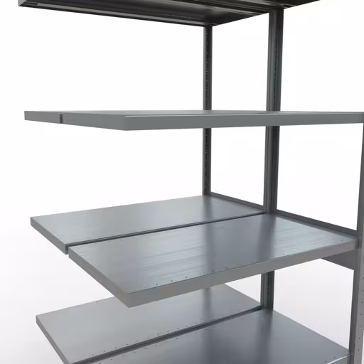 Zusatzbild des Artikels Anbauregal, Doppelregal, Fachbodenregal Stecksystem MULTIplus250, 2500 x 1000 x (2x500) mm (HxBxT), 2x6 Fachböden, Längenriegel, verzinkt aus Doppelregale