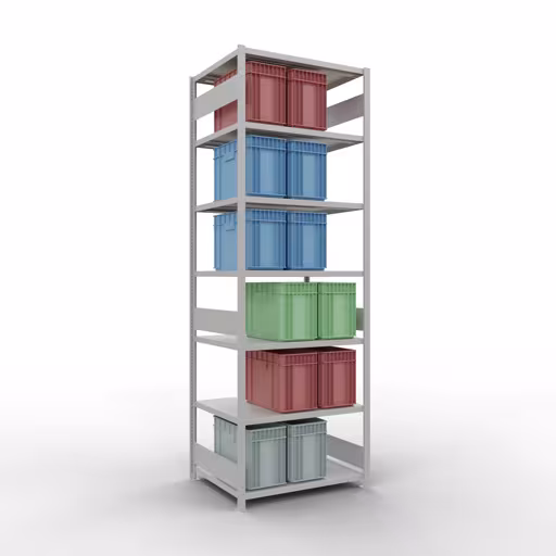 Abbildung Nr 12 des Artikels Grundregal, Fachbodenregal Stecksystem MULTIplus330, 3000 x 1000 x 800 mm (HxBxT), 7 Fachböden, Längenriegel, RAL 7035 lichtgrau aus der Produktgruppe Stecksystem von der Marke Schulte Lagertechnik