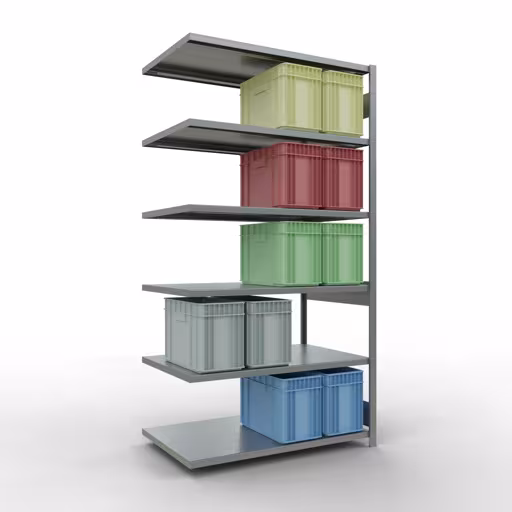 Produktbild Nr 14 des Artikels Anbauregal, Fachbodenregal Stecksystem MULTIplus250, 2500 x 1300 x 800 mm (HxBxT), 6 Fachböden, Längenriegel, verzinkt Abbildung Nr 14 des Artikels Anbauregal, Fachbodenregal Stecksystem MULTIplus250, 2500 x 1300 x 800 mm (HxBxT), 6 Fachböden, Längenriegel, verzinkt aus der Produktgruppe Stecksystem von der Marke Schulte Lagertechnik