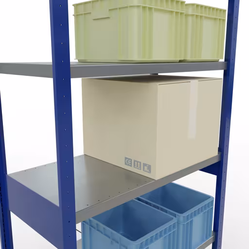 Produktbild Nr.8 des Artikels Grundregal, Fachbodenregal Stecksystem MULTIplus250, 2500 x 1000 x 500 mm (HxBxT), 6 Fachböden, Kreuzstrebe, RAL 5010 enzianblau/verzinkt aus der Produktreihe Stecksystem von der Marke Schulte Lagertechnik
