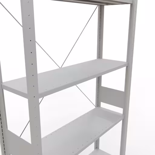 Abbildung Nr 14 des Artikels Grundregal, Fachbodenregal Stecksystem MULTIplus85, 3000 x 1000 x 300 mm (HxBxT), 7 Fachböden, Kreuzstrebe, RAL 7035 lichtgrau aus der Produktgruppe Stecksystem von der Marke Schulte Lagertechnik