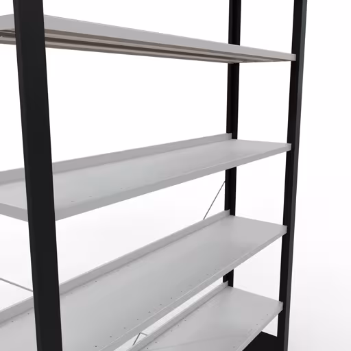 Produktbild Nr 14 des Artikels Grundregal, Büro-Fachbodenregal Stecksystem MULTIplus85, 2300 x 1300 x 300 mm (HxBxT), 7 Fachböden, Kreuzstrebe, mit Anschlagleiste, schwarz/lichtgrau Abbildung Nr 14 des Artikels Grundregal, Büro-Fachbodenregal Stecksystem MULTIplus85, 2300 x 1300 x 300 mm (HxBxT), 7 Fachböden, Kreuzstrebe, mit Anschlagleiste, schwarz/lichtgrau aus der Produktgruppe Büroregale von der Marke Schulte Lagertechnik