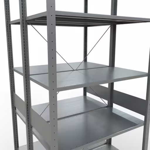 Abbildung Nr 8 des Artikels Grundregal, Doppelregal, Fachbodenregal Stecksystem MULTIplus150, 3000 x 1000 x (2x1000) mm (HxBxT), 2x7 Fachböden, Kreuzstrebe, verzinkt aus der Produktgruppe Fachbodenregale von der Marke Schulte Lagertechnik