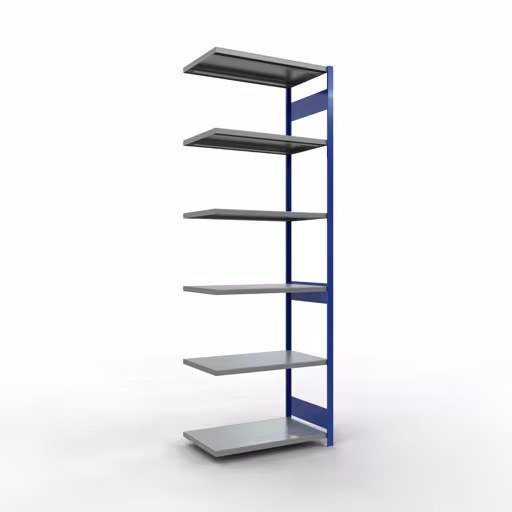 Anbauregal, Fachbodenregal Stecksystem MULTIplus250, 3000 x 1000 x 600 mm (HxBxT), 7 Fachböden, Längenriegel, RAL 5010 enzianblau/verzinkt aus der Kategorie Anbauregal mit der Artikelnummer 12967-LR-B