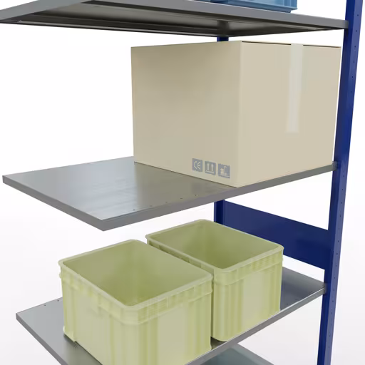 Produktbild Nr.7 des Artikels Anbauregal, Fachbodenregal Stecksystem MULTIplus150, 3000 x 1000 x 600 mm (HxBxT), 7 Fachböden, Längenriegel, RAL 5010 enzianblau/verzinkt aus der Produktreihe Stecksystem von der Marke Schulte Lagertechnik