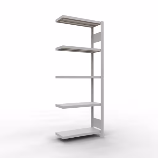 Anbauregal, Fachbodenregal Stecksystem MULTIplus250, 2000 x 750 x 300 mm (HxBxT), 5 Fachböden, Längenriegel, RAL 7035 lichtgrau aus der Kategorie Anbauregal mit der Artikelnummer 32835-75-LR