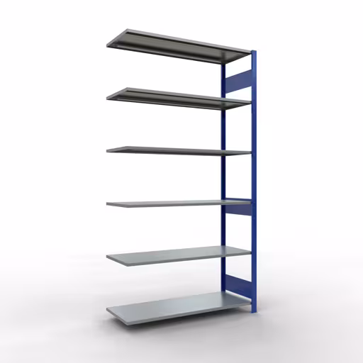 Anbauregal, Fachbodenregal Stecksystem MULTIplus150, 2500 x 1300 x 500 mm (HxBxT), 6 Fachböden, Längenriegel, RAL 5010 enzianblau/verzinkt aus der Kategorie Anbauregal mit der Artikelnummer 12756-130-LR-B