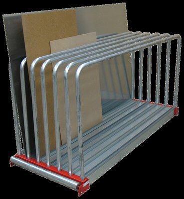 Tafel-Regal, 1000 x 800 x 2030 mm HxBxT, Gestell RAL 3000 feuerrot/Bügel verzinkt, 9 Fächer à 45 mm aus der Kategorie Tafel-Regal mit der Artikelnummer 19496