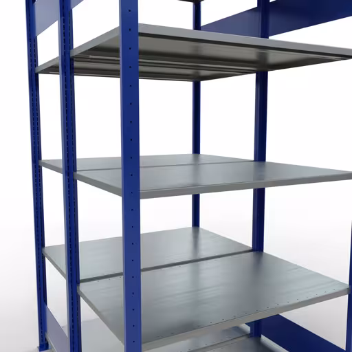 Produktbild Nr.7 des Artikels Grundregal, Doppelregal, Fachbodenregal Stecksystem MULTIplus150, 2000 x 1000 x (2x600) mm (HxBxT), 2x5 Fachböden, Längenriegel, RAL 5010 enzianblau aus der Produktreihe Fachbodenregale von der Marke Schulte Lagertechnik