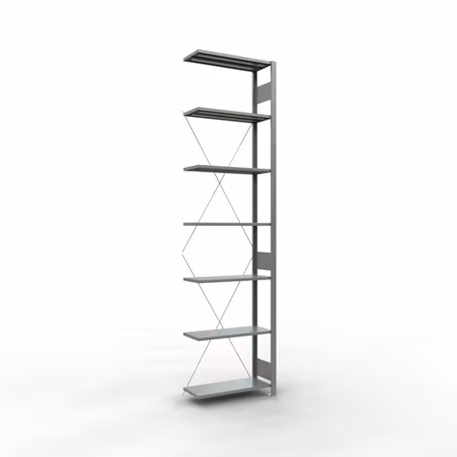 Anbauregal, Fachbodenregal Stecksystem MULTIplus150, 3000 x 750 x 300 mm (HxBxT), 7 Fachböden, Kreuzstrebe, verzinkt aus der Kategorie Anbauregal mit der Artikelnummer 12737-75