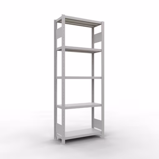 Grundregal, Fachbodenregal Stecksystem MULTIplus250, 2000 x 750 x 300 mm (HxBxT), 5 Fachböden, Längenriegel, RAL 7035 lichtgrau aus der Kategorie Grundregal mit der Artikelnummer 32830-75-LR
