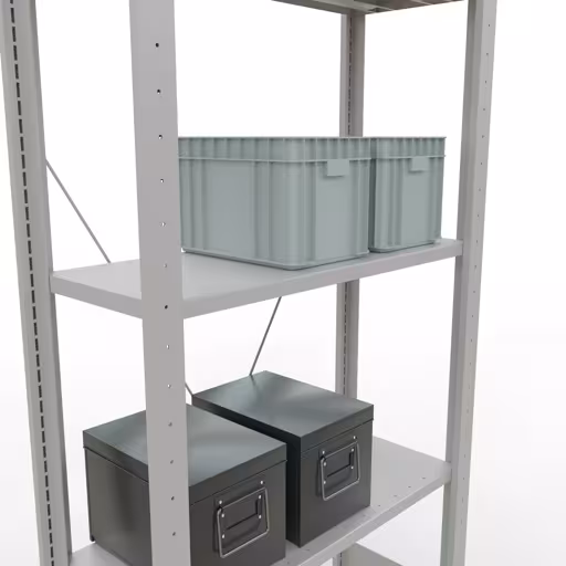 Produktbild Nr.8 des Artikels Grundregal, Fachbodenregal Stecksystem MULTIplus150, 2000 x 750 x 300 mm (HxBxT), 5 Fachböden, Kreuzstrebe, RAL 7035 lichtgrau aus der Produktreihe Stecksystem von der Marke Schulte Lagertechnik