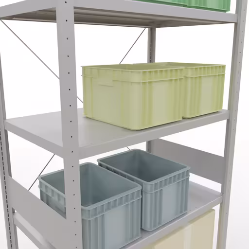 Abbildung Nr 15 des Artikels Grundregal, Fachbodenregal Stecksystem MULTIplus330, 3000 x 1000 x 600 mm (HxBxT), 7 Fachböden, Kreuzstrebe, RAL 7035 lichtgrau aus der Produktgruppe Stecksystem von der Marke Schulte Lagertechnik