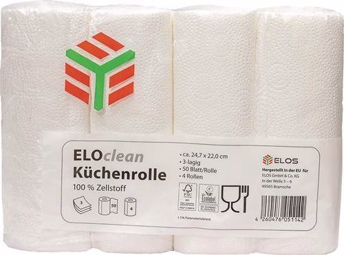 Küchenrolle ELOclean Plus Länge circa 11 mxBreite circa 220mm hochweiß 3-lagig 4 Rollen ELOS