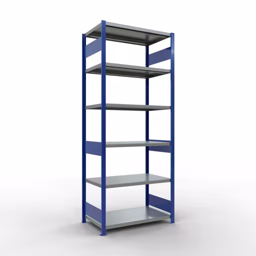 Grundregal, Fachbodenregal Stecksystem MULTIplus330, 2500 x 1000 x 600 mm (HxBxT), 6 Fachböden, Längenriegel, RAL 5010 enzianblau/verzinkt aus der Kategorie Grundregal mit der Artikelnummer 13961-LR-B
