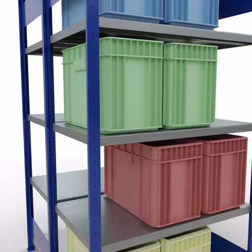 Grundregal, Doppelregal, Fachbodenregal Stecksystem MULTIplus250, 2000 x 1000 x (2x600) mm (HxBxT), 2x5 Fachböden, Längenriegel, RAL 5010 enzianblau von der Marke Schulte Lagertechnik aus der Produktreihe Fachbodenregale