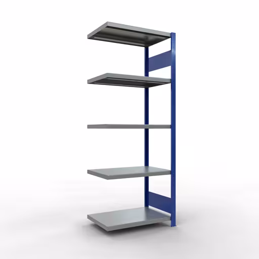Anbauregal, Fachbodenregal Stecksystem MULTIplus250, 2000 x 750 x 500 mm (HxBxT), 5 Fachböden, Längenriegel, RAL 5010 enzianblau/verzinkt/verzinkt aus der Kategorie Anbauregal mit der Artikelnummer 12955-75-LR-B