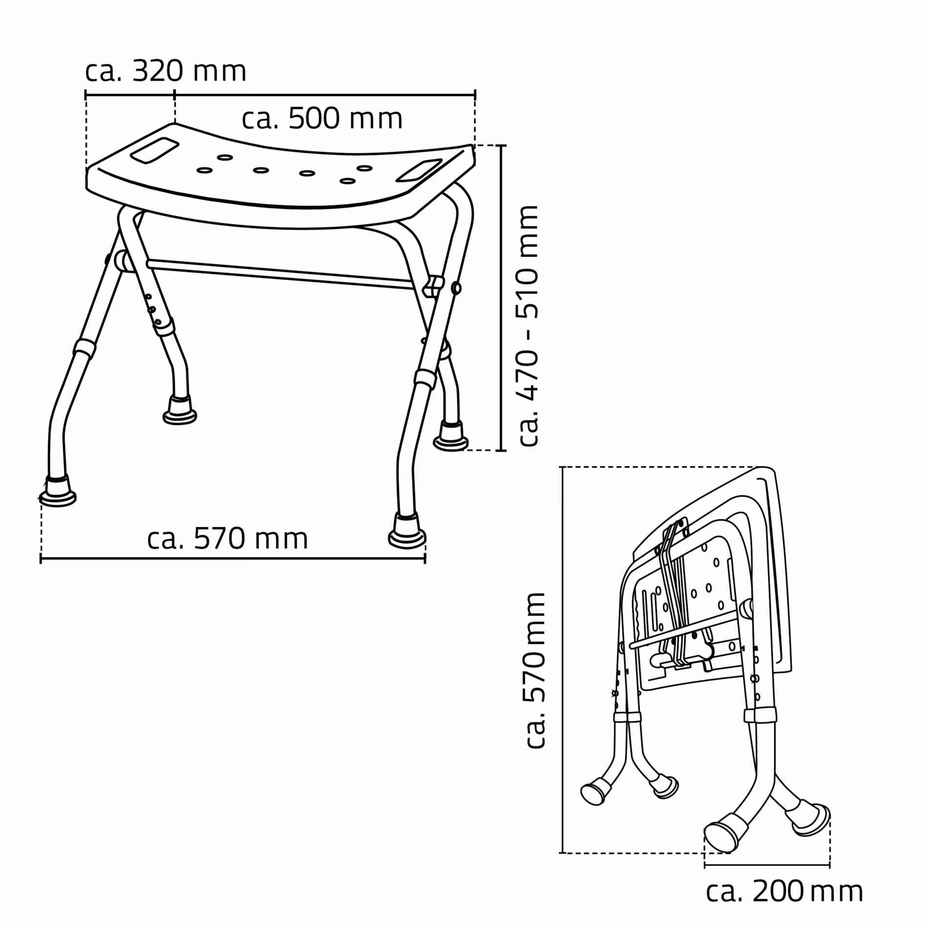 Zusatzbild des Artikels Bad-Hocker Sam, weiß, klappbar, höhenverstellbar aus Hocker, Stühle, Schemel