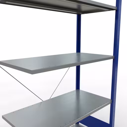 Abbildung Nr 10 des Artikels Anbauregal, Fachbodenregal Stecksystem MULTIplus85, 2000 x 1000 x 500 mm (HxBxT), 5 Fachböden, Kreuzstrebe, RAL 5010 enzianblau aus der Produktgruppe Stecksystem von der Marke Schulte Lagertechnik