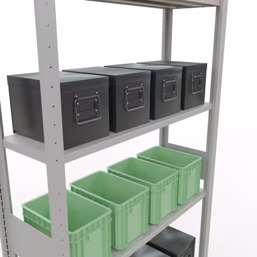 Grundregal, Fachbodenregal Stecksystem MULTIplus85, 3000 x 1000 x 300 mm (HxBxT), 7 Fachböden, Längenriegel, RAL 7035 lichtgrau von der Marke Schulte Lagertechnik aus der Produktreihe Stecksystem