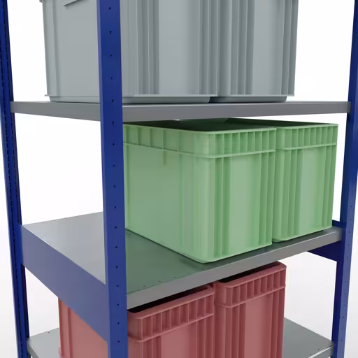 Abbildung Nr 15 des Artikels Grundregal, Fachbodenregal Stecksystem MULTIplus330, 2500 x 1000 x 800 mm (HxBxT), 6 Fachböden, Längenriegel, RAL 5010 enzianblau/verzinkt aus der Produktgruppe Stecksystem von der Marke Schulte Lagertechnik