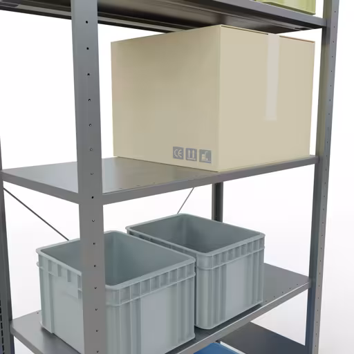 Zusatzbild des Artikels Grundregal, Fachbodenregal Stecksystem MULTIplus150, 2000 x 1000 x 500 mm (HxBxT), 5 Fachböden, Kreuzstrebe, verzinkt aus Grundregal