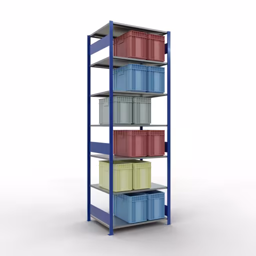 Grundregal, Fachbodenregal Stecksystem MULTIplus150, 3000 x 1000 x 800 mm (HxBxT), 7 Fachböden, Längenriegel, RAL 5010 enzianblau/verzinkt von der Marke Schulte Lagertechnik aus der Produktreihe Stecksystem