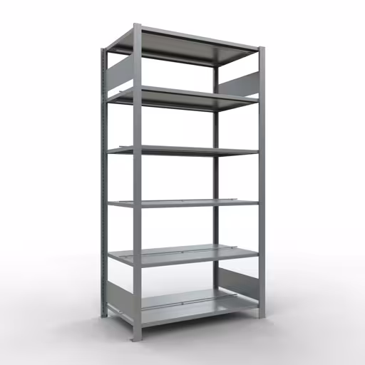 Abbildung Nr 14 des Artikels Grundregal, Büro-Fachbodenregal Stecksystem MULTIplus150, 2000 x 1000 x 600 mm (HxBxT), 6 Fachböden, Längenriegel, verzinkt, mit Mittelanschlag aus der Produktgruppe Büroregale von der Marke Schulte Lagertechnik