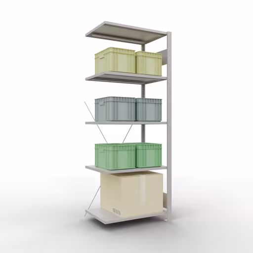 Produktbild Nr.6 des Artikels Anbauregal, Fachbodenregal Stecksystem MULTIplus150, 2000 x 750 x 500 mm (HxBxT), 5 Fachböden, Kreuzstrebe, RAL 7035 lichtgrau aus der Produktreihe Stecksystem von der Marke Schulte Lagertechnik