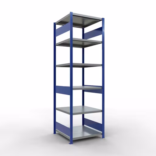 Grundregal, Fachbodenregal Stecksystem MULTIplus250, 2500 x 750 x 800 mm (HxBxT), 6 Fachböden, Längenriegel, RAL 5010 enzianblau/verzinkt/verzinkt aus der Kategorie Grundregal mit der Artikelnummer 12981-75-LR-B
