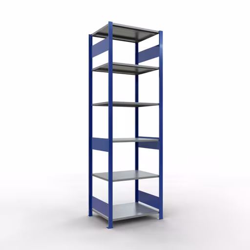 Grundregal, Fachbodenregal Stecksystem MULTIplus150, 2500 x 750 x 600 mm (HxBxT), 6 Fachböden, Längenriegel, RAL 5010 enzianblau/verzinkt/verzinkt aus der Kategorie Grundregal mit der Artikelnummer 12761-75-LR-B