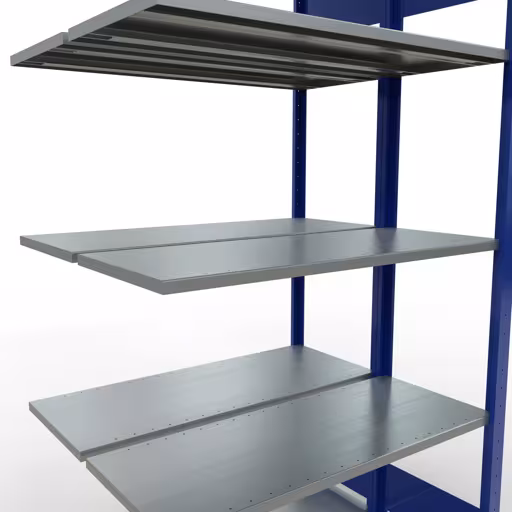 Produktbild Nr.7 des Artikels Anbauregal, Doppelregal, Fachbodenregal Stecksystem MULTIplus150, 2000 x 1000 x (2x400) mm (HxBxT), 2x5 Fachböden, Längenriegel, RAL 5010 enzianblau aus der Produktreihe Fachbodenregale von der Marke Schulte Lagertechnik
