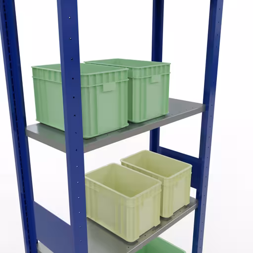 Produktbild Nr.12 des Artikels Grundregal, Fachbodenregal Stecksystem MULTIplus150, 3000 x 750 x 300 mm (HxBxT), 7 Fachböden, Längenriegel, RAL 5010 enzianblau/verzinkt/verzinkt aus der Produktreihe Stecksystem von der Marke Schulte Lagertechnik