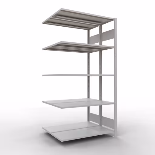 Anbauregal, Doppelregal, Fachbodenregal Stecksystem MULTIplus150, 2000 x 1000 x (2x400) mm (HxBxT), 2x5 Fachböden, Längenriegel, RAL 7035 lichtgrau aus der Kategorie Doppelregale mit der Artikelnummer 33145