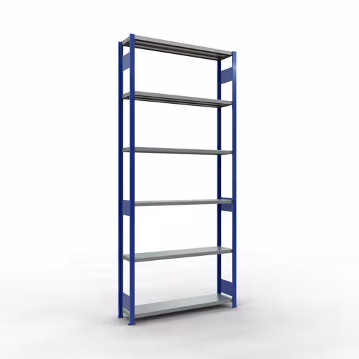 Grundregal, Fachbodenregal Stecksystem MULTIplus250, 3000 x 1300 x 300 mm (HxBxT), 7 Fachböden, Längenriegel, RAL 5010 enzianblau/verzinkt aus der Kategorie Grundregal mit der Artikelnummer 12932-130-LR-B