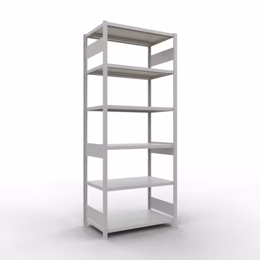 Grundregal, Fachbodenregal Stecksystem MULTIplus330, 2500 x 1000 x 600 mm (HxBxT), 6 Fachböden, Längenriegel, RAL 7035 lichtgrau aus der Kategorie Grundregal mit der Artikelnummer 33861-LR