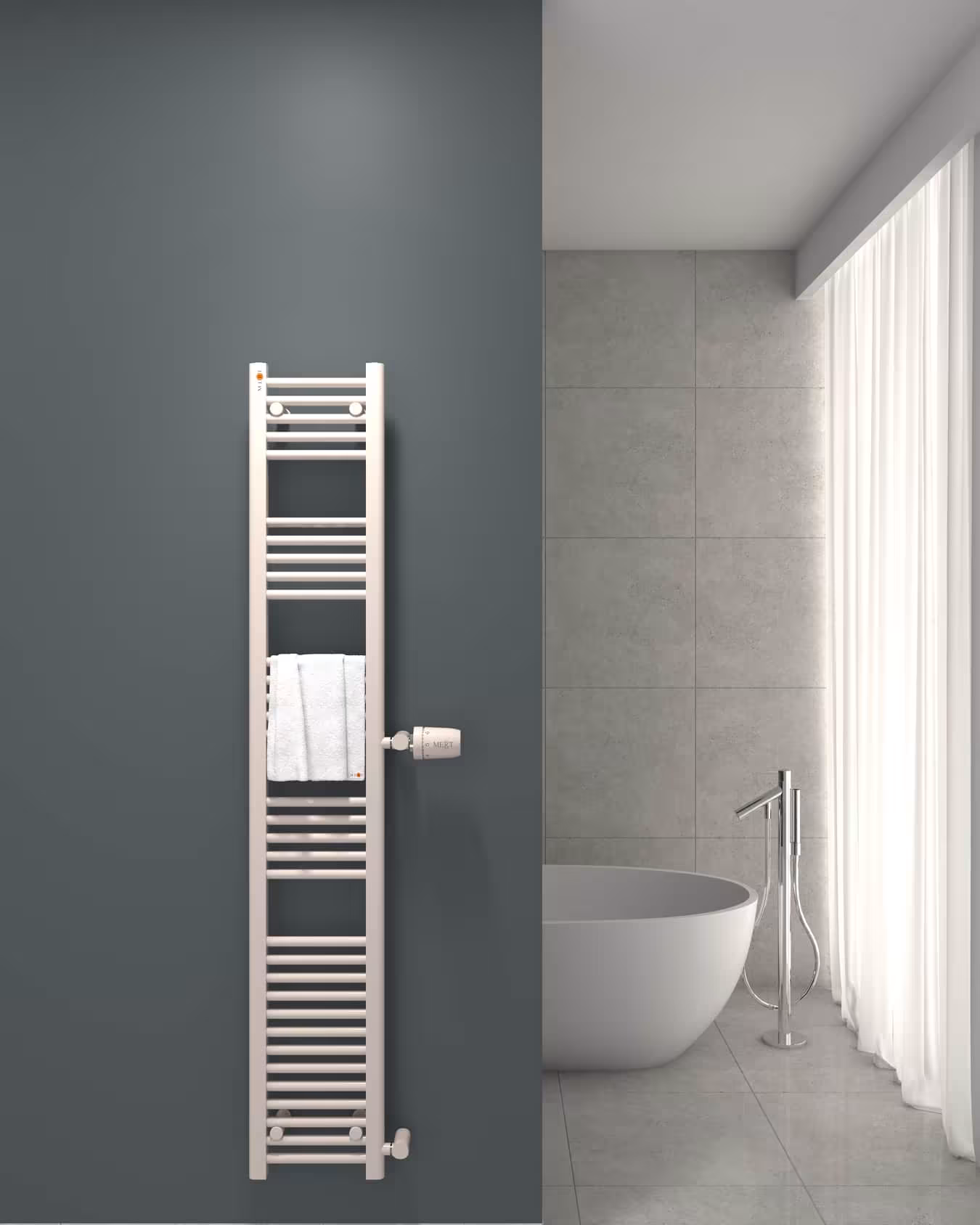 MERT Austausch Badheizkörper weiß gerade, Anschluss an der Seite Typ Größe: 300x1800 mm aus der Kategorie Austausch-Heizkörper  mit der Artikelnr. 1-30x180-ASR-90
