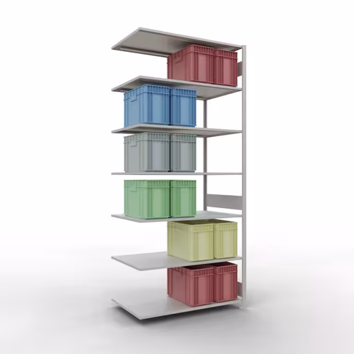 Zusatzbild des Artikels Anbauregal, Fachbodenregal Stecksystem MULTIplus150, 3000 x 1300 x 800 mm (HxBxT), 7 Fachböden, Längenriegel, RAL 7035 lichtgrau aus Anbauregal