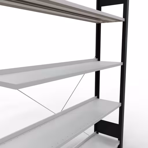 Anbauregal, Büro-Fachbodenregal Stecksystem MULTIplus85, 1800 x 1300 x 300 mm (HxBxT), 5 Fachböden, Kreuzstrebe, mit Anschlagleiste, schwarz/lichtgrau von der Marke Schulte Lagertechnik aus der Produktreihe Büroregale