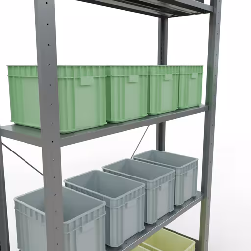 Produktbild Nr.17 des Artikels Grundregal, Fachbodenregal Stecksystem MULTIplus150, 2000 x 1000 x 300 mm (HxBxT), 5 Fachböden, Kreuzstrebe, verzinkt - Expressline aus der Produktreihe Stecksystem von der Marke Schulte Lagertechnik