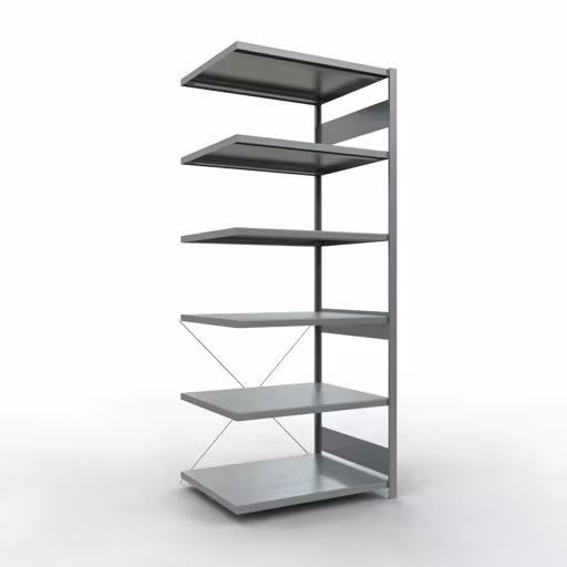 Anbauregal, Fachbodenregal Stecksystem MULTIplus250, 2500 x 1000 x 800 mm (HxBxT), 6 Fachböden, Kreuzstrebe, verzinkt aus der Kategorie Anbauregal mit der Artikelnummer 12986