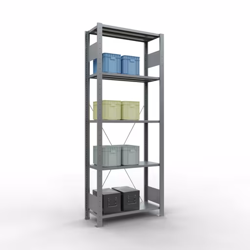 Produktbild Nr.6 des Artikels Grundregal, Fachbodenregal Stecksystem MULTIplus150, 2000 x 750 x 300 mm (HxBxT), 5 Fachböden, Kreuzstrebe, verzinkt aus der Produktreihe Stecksystem von der Marke Schulte Lagertechnik
