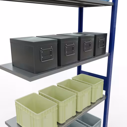 Anbauregal, Fachbodenregal Stecksystem MULTIplus150, 3000 x 1000 x 400 mm (HxBxT), 7 Fachböden, Längenriegel, RAL 5010 enzianblau/verzinkt von Schulte Lagertechnik aus der Kategorie Stecksystem