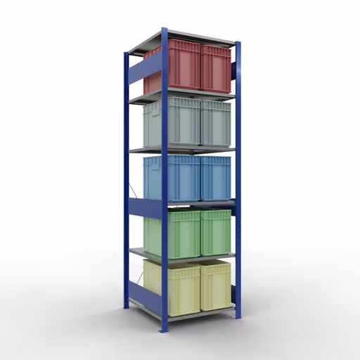 Grundregal, Fachbodenregal Stecksystem MULTIplus150, 2500 x 750 x 800 mm (HxBxT), 6 Fachböden, Kreuzstrebe, RAL 5010 enzianblau/verzinkt/verzinkt von der Marke Schulte Lagertechnik aus der Produktreihe Stecksystem