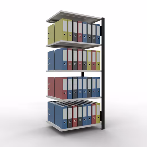 Anbauregal, Büro-Fachbodenregal Stecksystem MULTIplus150, 1800 x 750 x 600 mm (HxBxT), 5 Fachböden, Längenriegel, ohne Mittelanschlag, schwarz/lichtgrau aus der Kategorie Stecksystem mit der GTIN 4004514249968 Anbauregal, Büro-Fachbodenregal Stecksystem MULTIplus150, 1800 x 750 x 600 mm (HxBxT), 5 Fachböden, Längenriegel, ohne Mittelanschlag, schwarz/lichtgrau von der Marke Schulte Lagertechnik aus der Produktreihe Büroregale