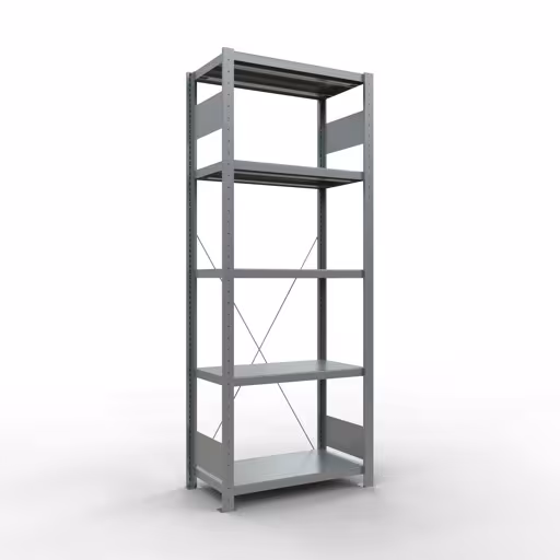 Grundregal, Fachbodenregal Stecksystem MULTIplus250, 2000 x 750 x 400 mm (HxBxT), 5 Fachböden, Kreuzstrebe, verzinkt aus der Kategorie Grundregal mit der Artikelnummer 12940-75