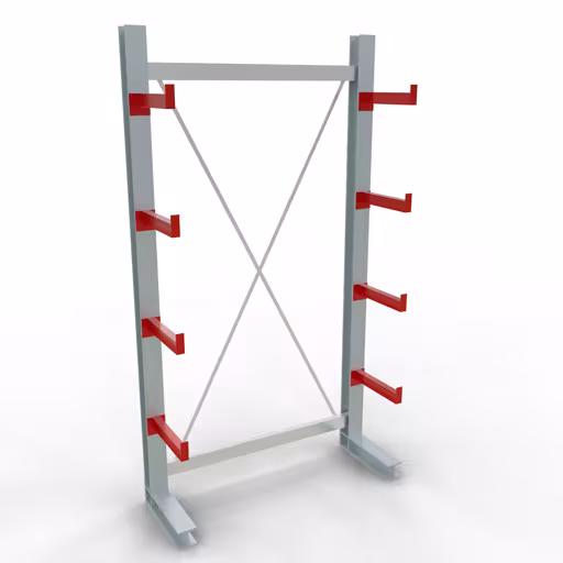 Weitere Ansicht des Artikels K 3000 Komplettregal, einseitig, 2500 x 1300 x 400 mm, RAL 7001 / RAL 3000, 5 Lagerebenen aus der Kategorie Kragarmregale