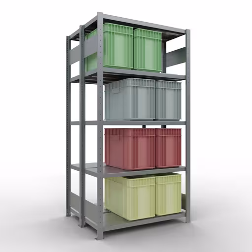 Grundregal, Doppelregal, Fachbodenregal Stecksystem MULTIplus250, 2000 x 1000 x (2x400) mm (HxBxT), 2x5 Fachböden, Längenriegel, verzinkt von Schulte Lagertechnik mit der Artikelnr. 17940